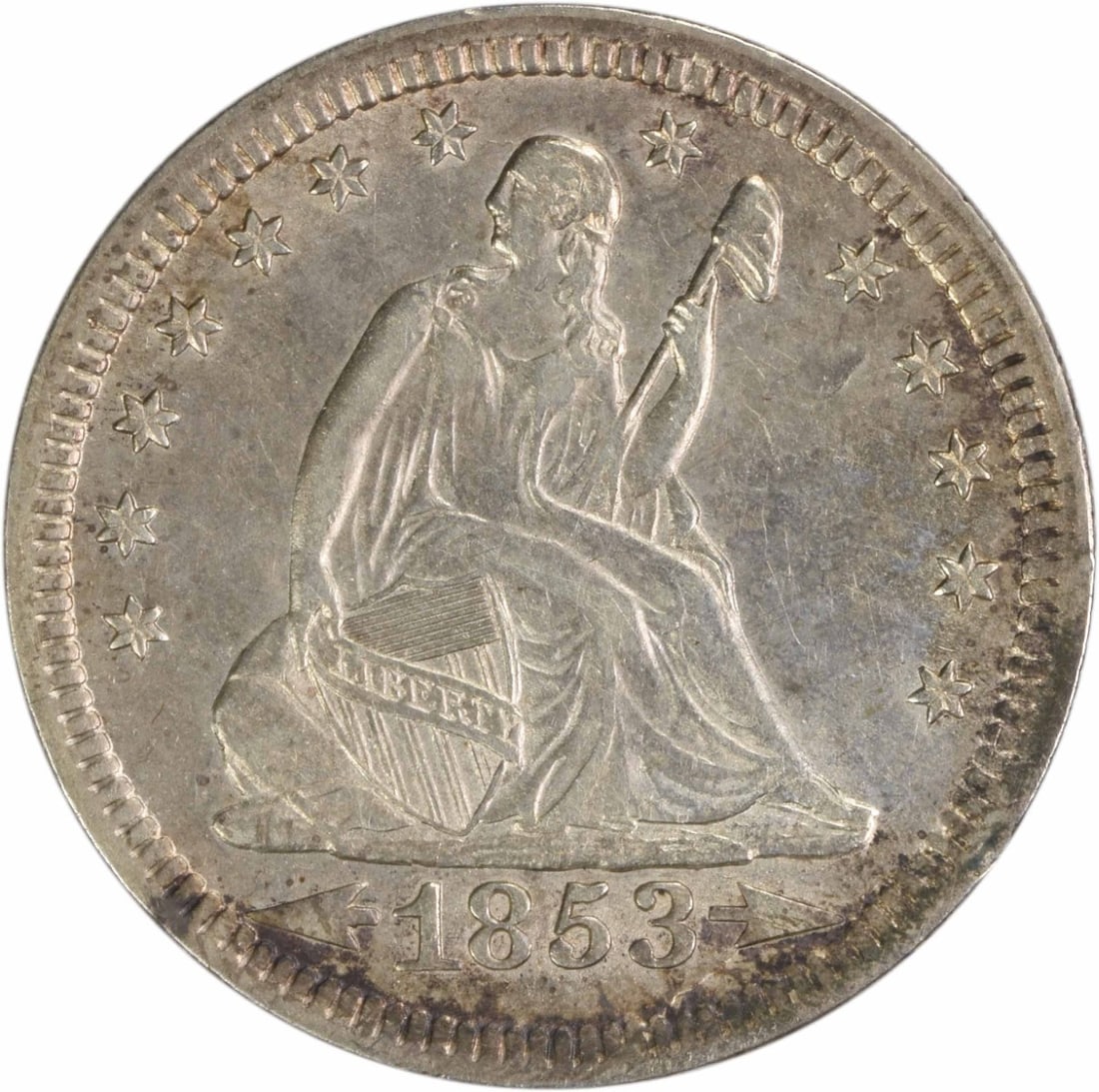 1853 Liberty Seated Quarter Arrows Rays AU Uncertified 25C: 1853 Liberty Seated Quarter Arrows Rays AU Uncertified 25C This 1853 Liberty Seated Quarter features the Arrows and Rays design, showcasing exquisite craftsmanship and historical significance. The coi