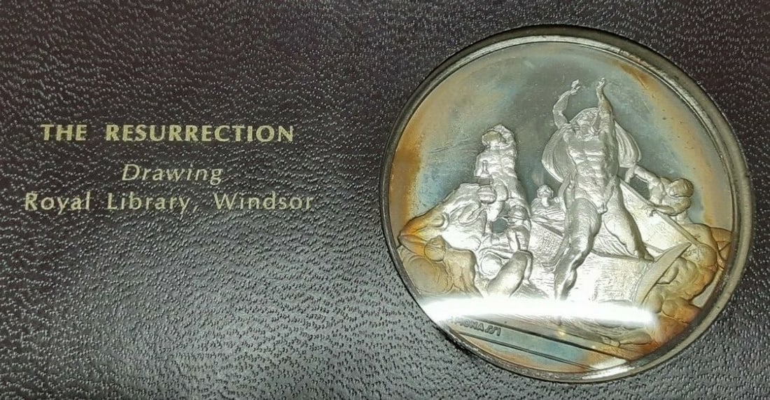 The Resurrection .925 Silver Proof Medal Genius of Michelangelo Series: The Resurrection .925 Silver Proof Medal Genius of Michelangelo Series This Franklin Mint Genius of Michelangelo silver medal, titled 'The Resurrection,' was produced in 1970 as part of a proof silver