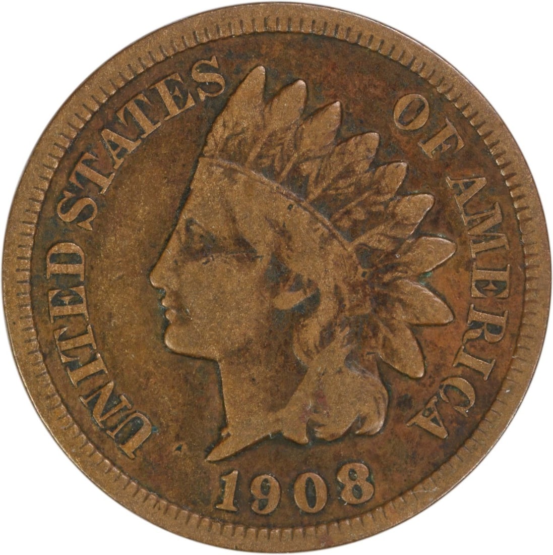 1908 San Francisco Indian Head Cent VG Grade Uncertified US Coin: 1908 San Francisco Indian Head Cent VG Grade Uncertified US Coin This is a 1908-S Indian Head Cent from the United States, minted in San Francisco. The coin is circulated and graded VG (Very Good), un