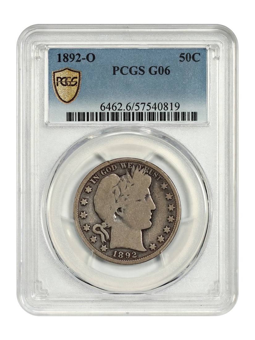 Barber Half Dollar 1892-O PCGS Graded Good 6 Fifty Cent Coin: Barber Half Dollar 1892-O PCGS Graded Good 6 Fifty Cent Coin This is an 1892-O Barber Half Dollar, certified by PCGS with a grade of Good 06. Minted in New Orleans, this pre-owned coin is part of the