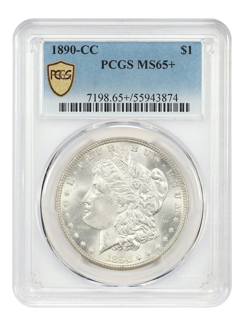 PCGS MS65 Plus 1890 Carson City Morgan Silver Dollar Scarce Issue: PCGS MS65 Plus 1890 Carson City Morgan Silver Dollar Scarce Issue This 1890-CC Morgan Dollar is graded MS65+ by PCGS and minted in Carson City. It is an uncirculated coin with a mostly white appearanc