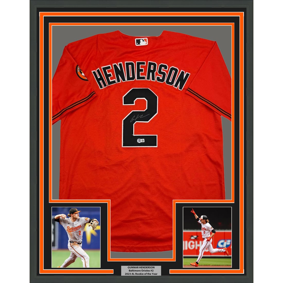 Framed Gunnar Henderson Signed Baseball Jersey 35x39 BAS COA Orioles (1 of 2)