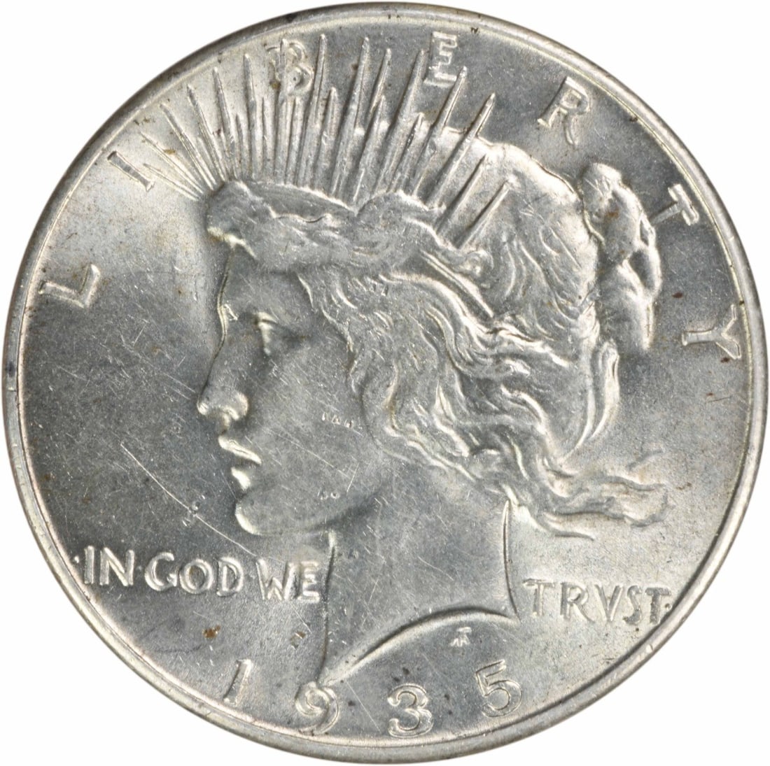 1935 Peace Silver Dollar Uncertified Brilliant Uncirculated: 1935 Peace Silver Dollar Uncertified Brilliant Uncirculated This 1935 Peace Silver Dollar is in brilliant uncirculated (BU) condition, showcasing the iconic design of the Peace dollar. It was minted w