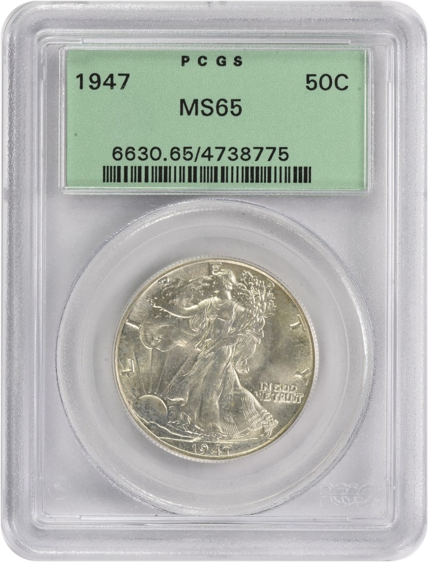 1947 Walking Liberty Half Dollar MS65 PCGS 90% Silver Uncirculated: 1947 Walking Liberty Half Dollar MS65 PCGS 90% Silver Uncirculated This 1947 Walking Liberty Silver Half Dollar is graded MS65 by PCGS, indicating it is in uncirculated condition. Struck at the Philad
