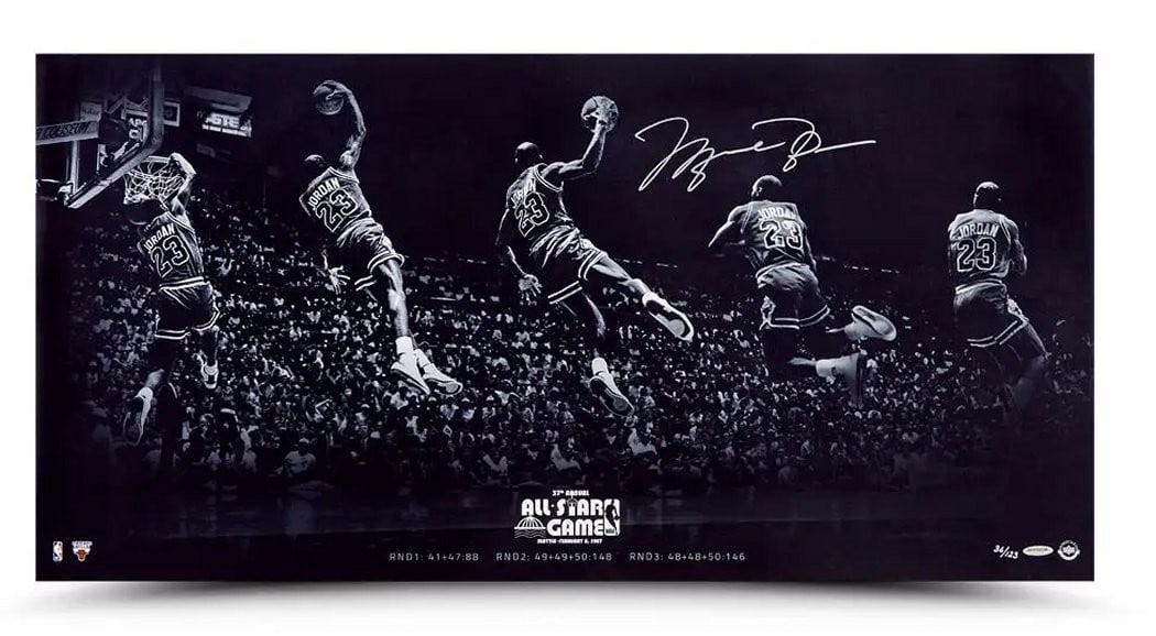 Michael Jordan Autographed 18x36 Photo Kiss the Rim Bulls #123 Upper Deck Authenticated (1 of 3)