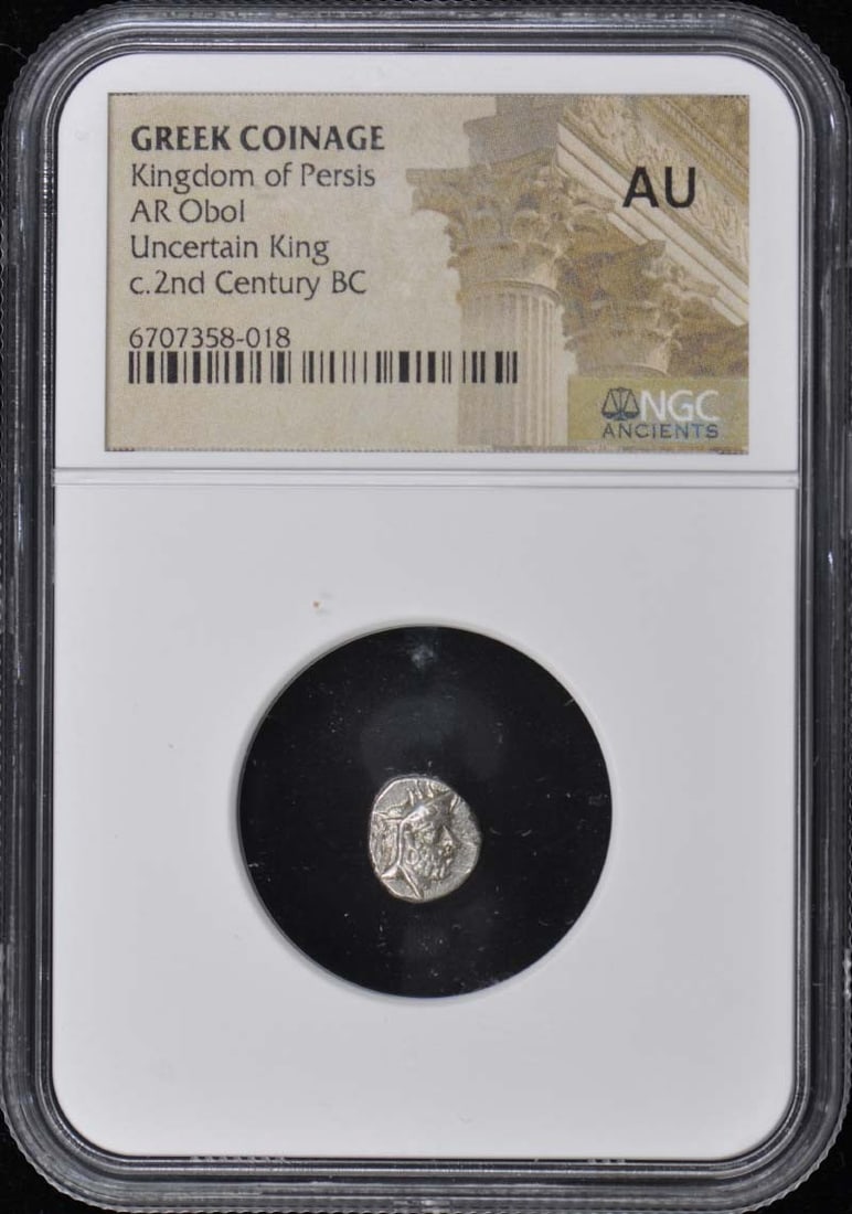 Ancient Greek Kingdom of Persis AR Oboi Coin NGC AU50: Ancient Greek Kingdom of Persis AR Oboi Coin NGC AU50 This ancient coin from the Kingdom of Persis features the uncertain king, dating back to the 2nd century BC. It is certified by NGC with a grade o
