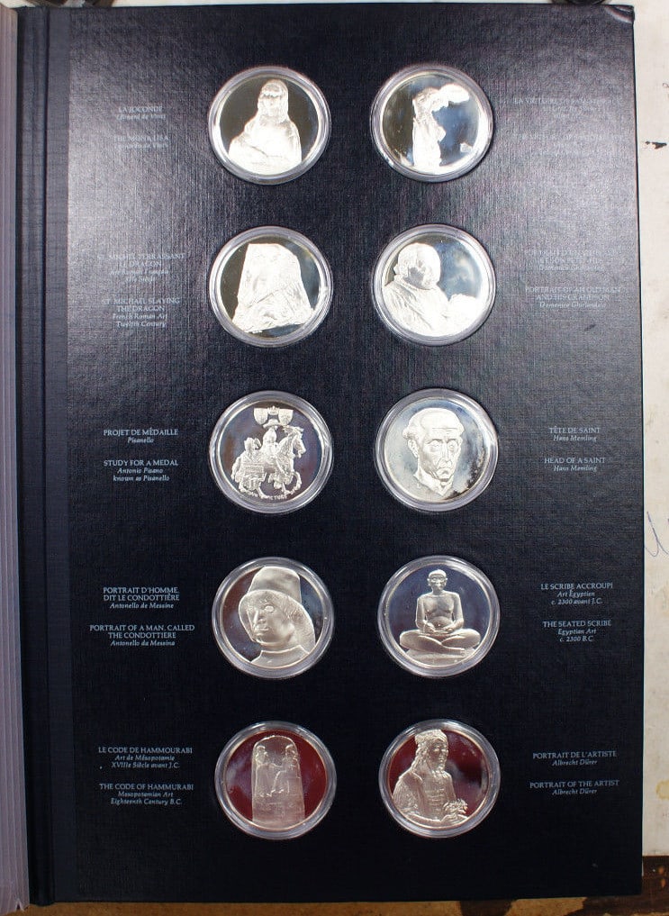 50 Piece 1972 Silver Treasures of the Louvre Proof Coin Set With COA: 50 Piece 1972 Silver Treasures of the Louvre Proof Coin Set With COA This is the 1972 Treasures of the Louvre First Edition coin set, featuring 50 proof coins struck in pure silver. The set is certifi