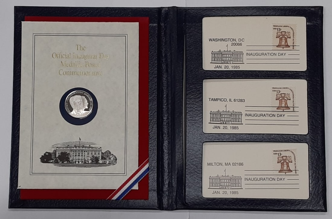 1985 Silver Medal and First Day Cover Set Commemorating Reagan Bush Inauguration (1 of 4)