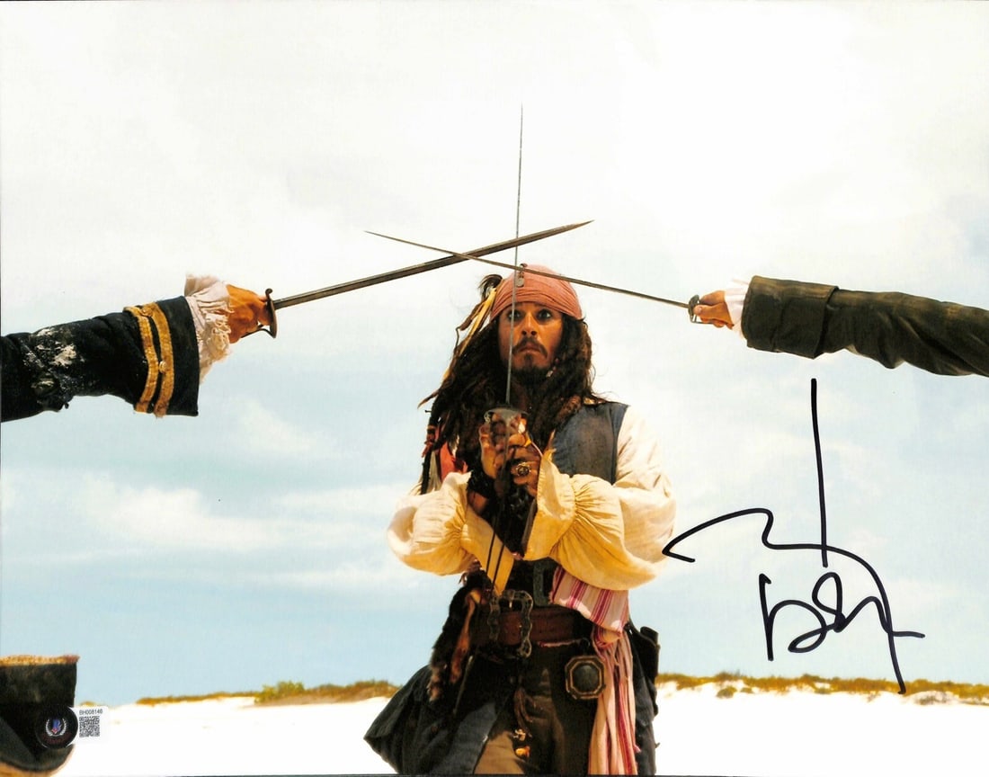 Johnny Depp Signed 11x14 Jack Sparrow Photo Beckett Certified: Johnny Depp Signed 11x14 Jack Sparrow Photo Beckett Certified This captivating 11x14 photograph features Johnny Depp's signature, who famously portrayed "Jack Sparrow" in the beloved film series Pirat