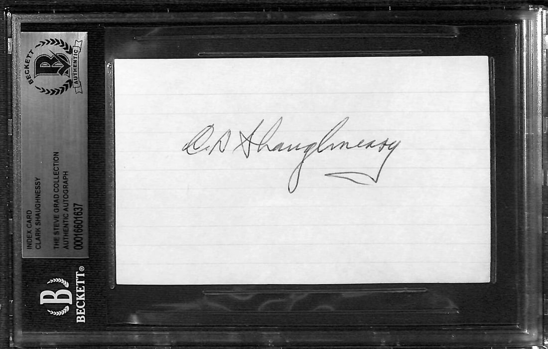Clark Shaughnessy T-Formation Autographed 3x5 Index Card Beckett: Clark Shaughnessy T-Formation Autographed 3x5 Index Card Beckett This item features an autographed 3x5 index card signed by Clark Shaughnessy, the innovator of the T-Formation and a member of the Coll