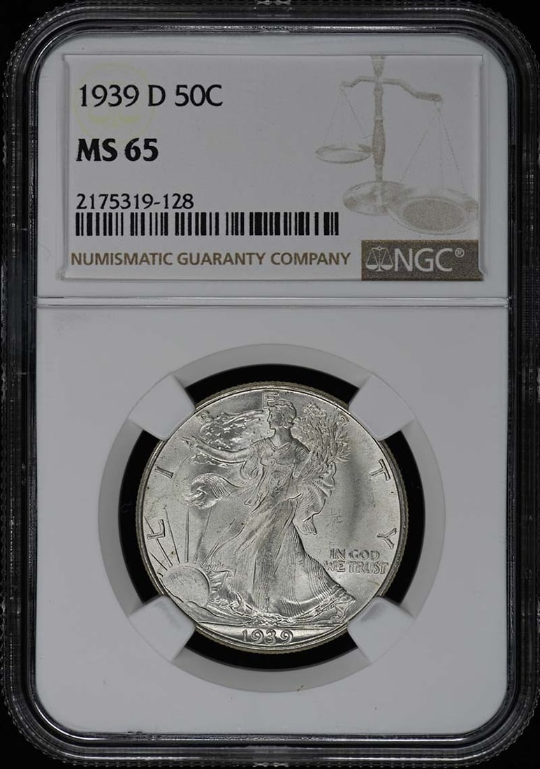 1939-D Walking Liberty Half Dollar NGC MS65 Uncirculated: 1939-D Walking Liberty Half Dollar NGC MS65 Uncirculated This 1939-D Walking Liberty Half Dollar is a remarkable addition for any coin collector. Certified by NGC with a grade of MS65, it represents a