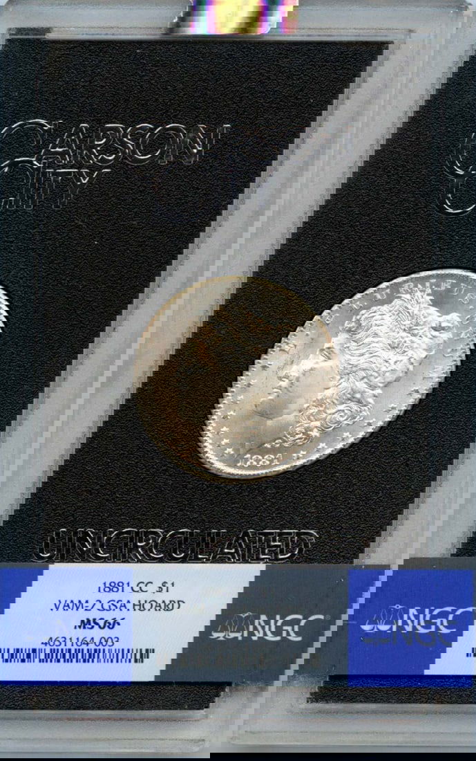 1881-CC Morgan Dollar NGC MS66 Uncirculated GSA Hoard: 1881-CC Morgan Dollar NGC MS66 Uncirculated GSA Hoard This stunning 1881-CC Morgan Dollar is an exceptional piece from the Carson City mint, graded as MS66 by NGC, signifying its uncirculated conditio