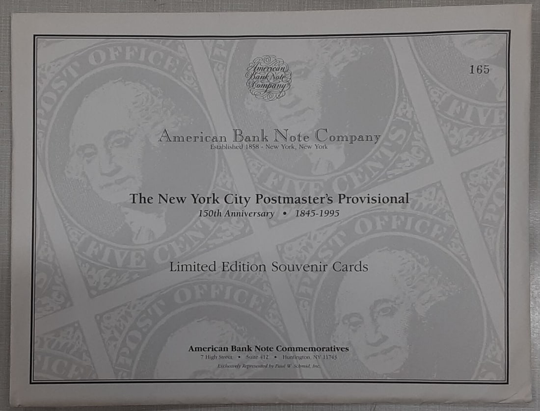 Limited Edition 1995 NYC Postmasters 150th Anniversary Souvenir Card Set #165: Limited Edition 1995 NYC Postmasters 150th Anniversary Souvenir Card Set #165 This American Banknote Company limited edition souvenir card set commemorates the 150th anniversary of the first U.S. post