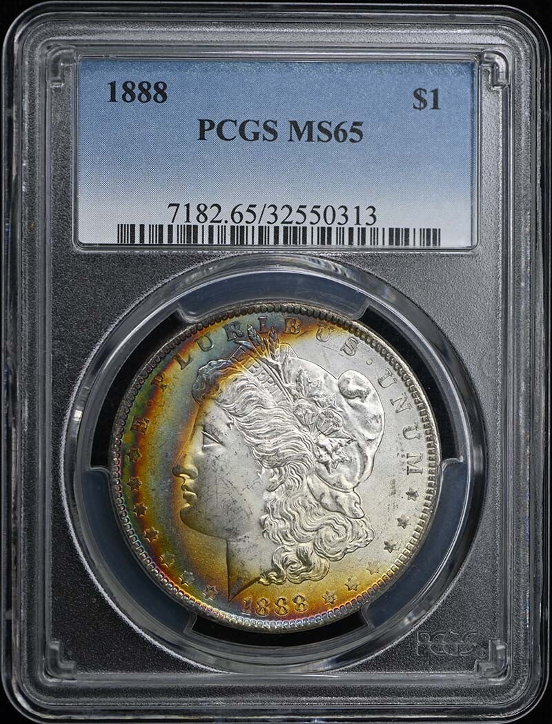 1888 Morgan Dollar PCGS MS65 Uncirculated Philadelphia Mint: 1888 Morgan Dollar PCGS MS65 Uncirculated Philadelphia Mint This 1888 Morgan Dollar is a stunning example, certified by PCGS with a high grade of MS65, indicating its uncirculated condition. Minted in