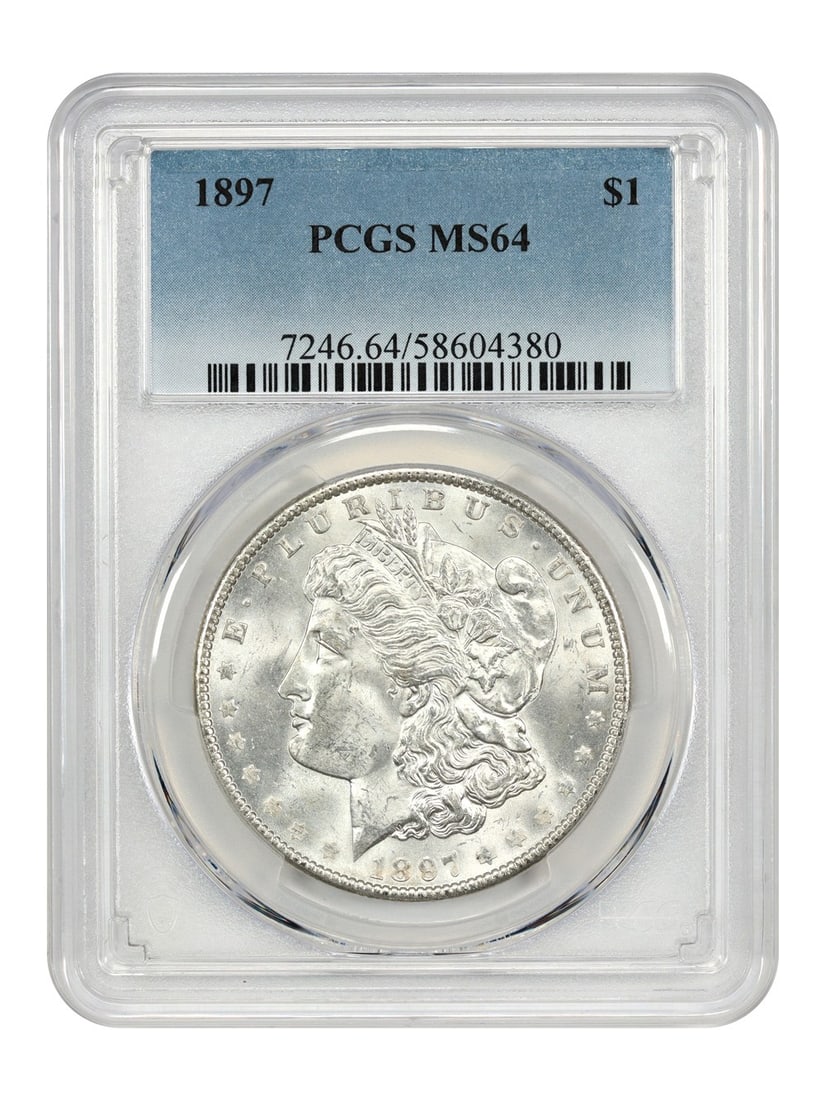 1897 Morgan Dollar PCGS MS64 Uncirculated Philadelphia Coin: 1897 Morgan Dollar PCGS MS64 Uncirculated Philadelphia Coin This 1897 Morgan Dollar is a remarkable addition for collectors and numismatists. Certified by PCGS with a grade of MS64, this coin is in un