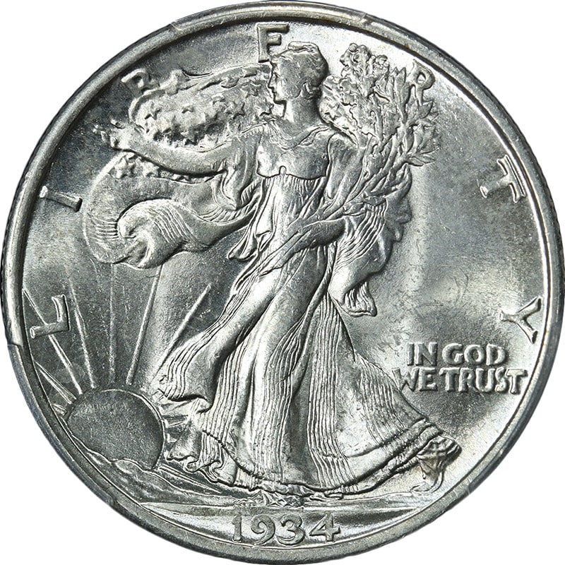 1934-D Walking Liberty Half PCGS MS64 Superb Luster: 1934-D Walking Liberty Half PCGS MS64 Superb Luster This stunning 1934-D Walking Liberty Half is graded MS64 by PCGS, showcasing superb eye appeal with its fantastic luster and strong strike. The coin