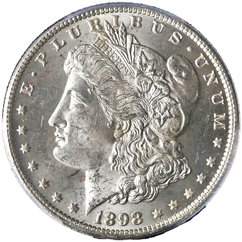 PCGS MS65 1898-O Morgan Silver Dollar Uncirculated New Orleans Mint: PCGS MS65 1898-O Morgan Silver Dollar Uncirculated New Orleans Mint This 1898-O Morgan Silver Dollar is certified by PCGS with a grade of MS65, indicating its uncirculated condition. The coin features