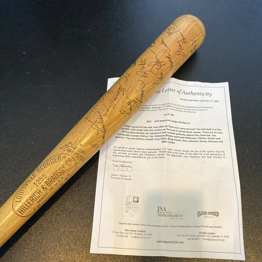 1970 All Star Game Signed Bat H&B 125S JSA Authenticated 23 Signatures: 1970 All Star Game Signed Bat H&B 125S JSA Authenticated 23 Signatures This rare vintage 1970 All Star Game team signed bat is a must-have for baseball collectors. Crafted from the esteemed H&B 125S m