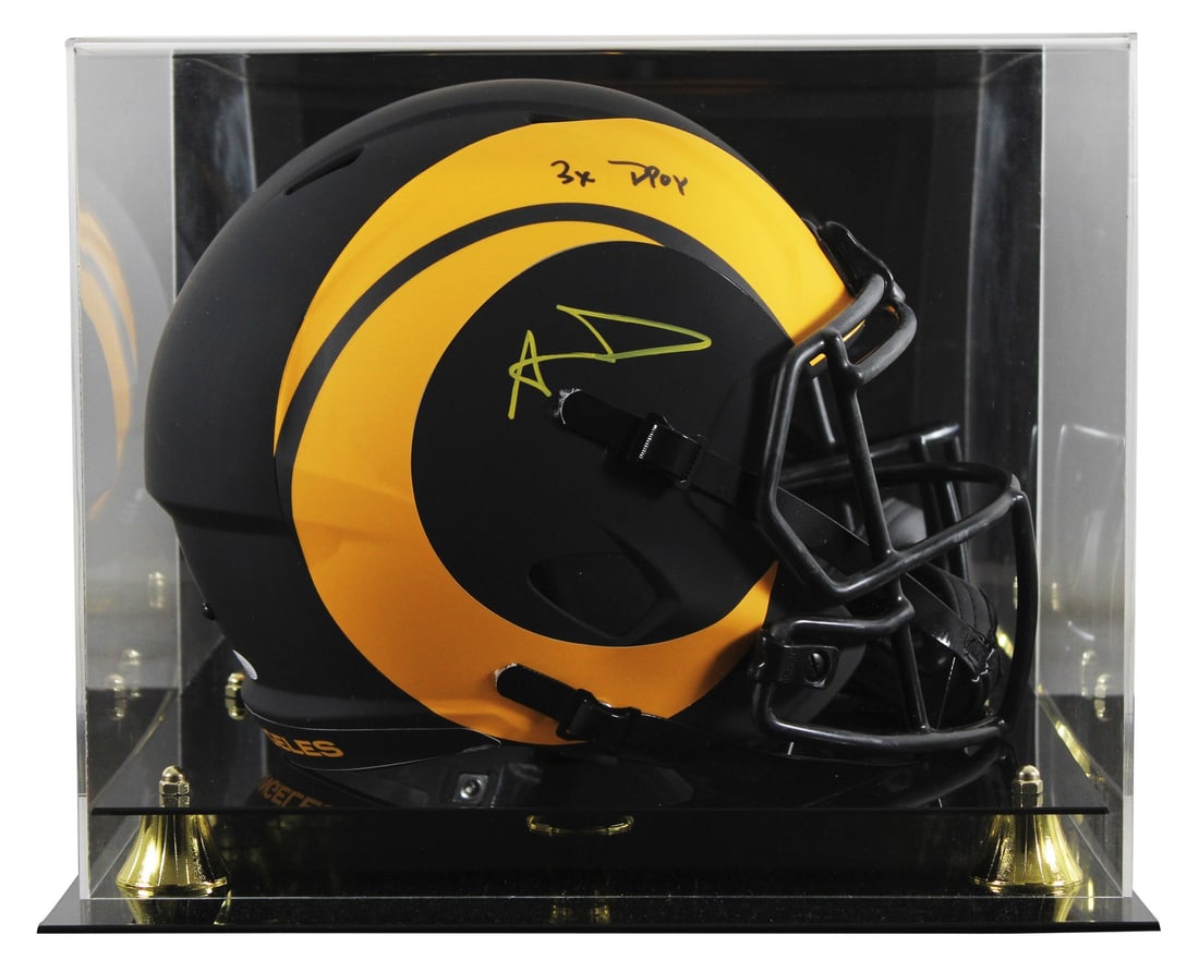 Aaron Donald Signed Eclipse Helmet 3x DPOY JSA Authenticated Display Case: Aaron Donald Signed Eclipse Helmet 3x DPOY JSA Authenticated Display Case Celebrate the achievements of Aaron Donald with this autographed Eclipse Riddell Full Size Speed Replica Helmet, featuring the