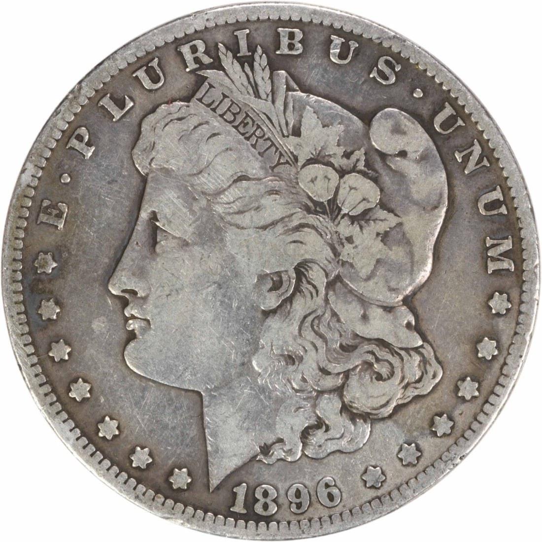 1896-S Morgan Silver Dollar Coin Uncertified 90% Silver: 1896-S Morgan Silver Dollar Coin Uncertified 90% Silver This 1896-S Morgan Silver Dollar is a classic piece of American coinage, featuring a striking design by George T. Morgan. The coin is composed o