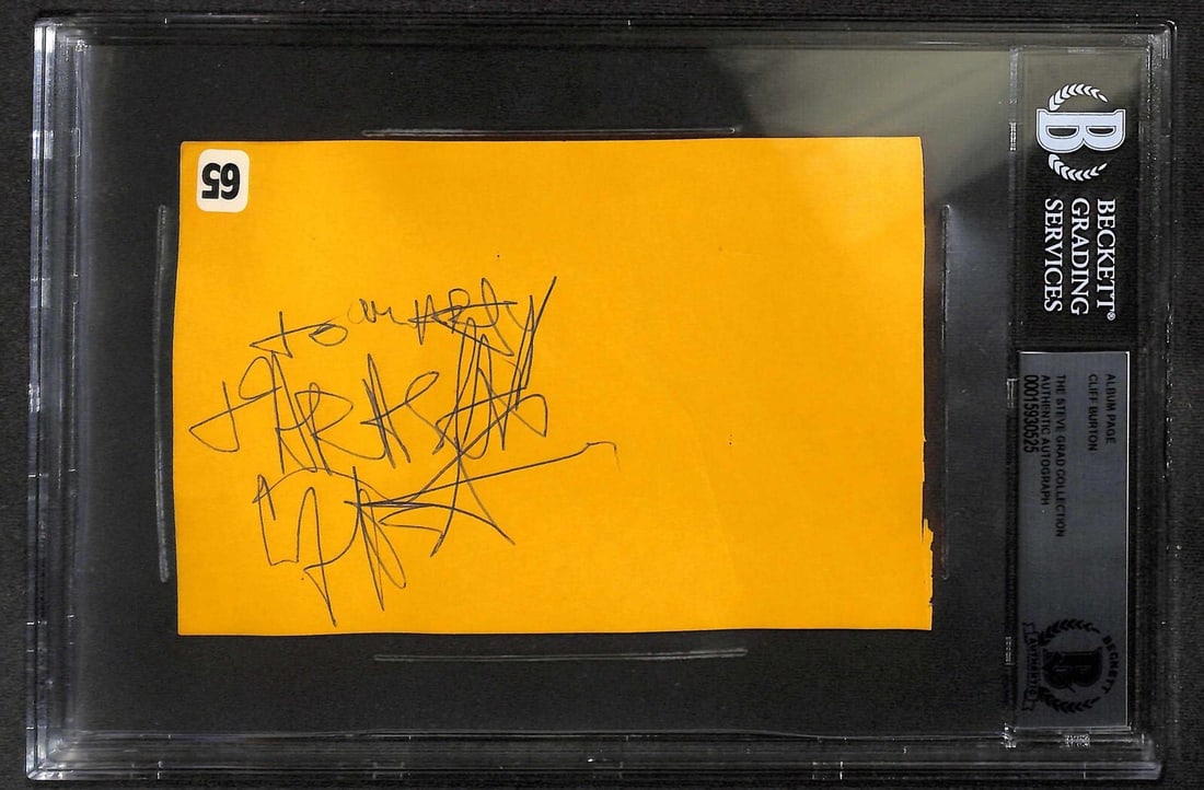 Cliff Burton Metallica RARE Signed Album Page Beckett Authenticated: Cliff Burton Metallica RARE Signed Album Page Beckett Authenticated This rare autographed album page features the signature of Cliff Burton, the legendary bassist of Metallica, who passed away in 1986