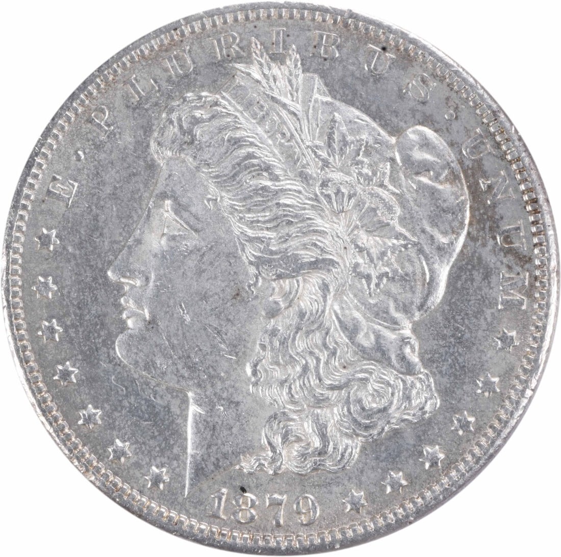 1879-S Morgan Silver Dollar Reverse of 1878 BU Uncertified Coin: 1879-S Morgan Silver Dollar Reverse of 1878 BU Uncertified Coin This 1879-S Morgan Silver Dollar features the reverse design of the 1878 edition and is classified as uncirculated, showcasing its brill