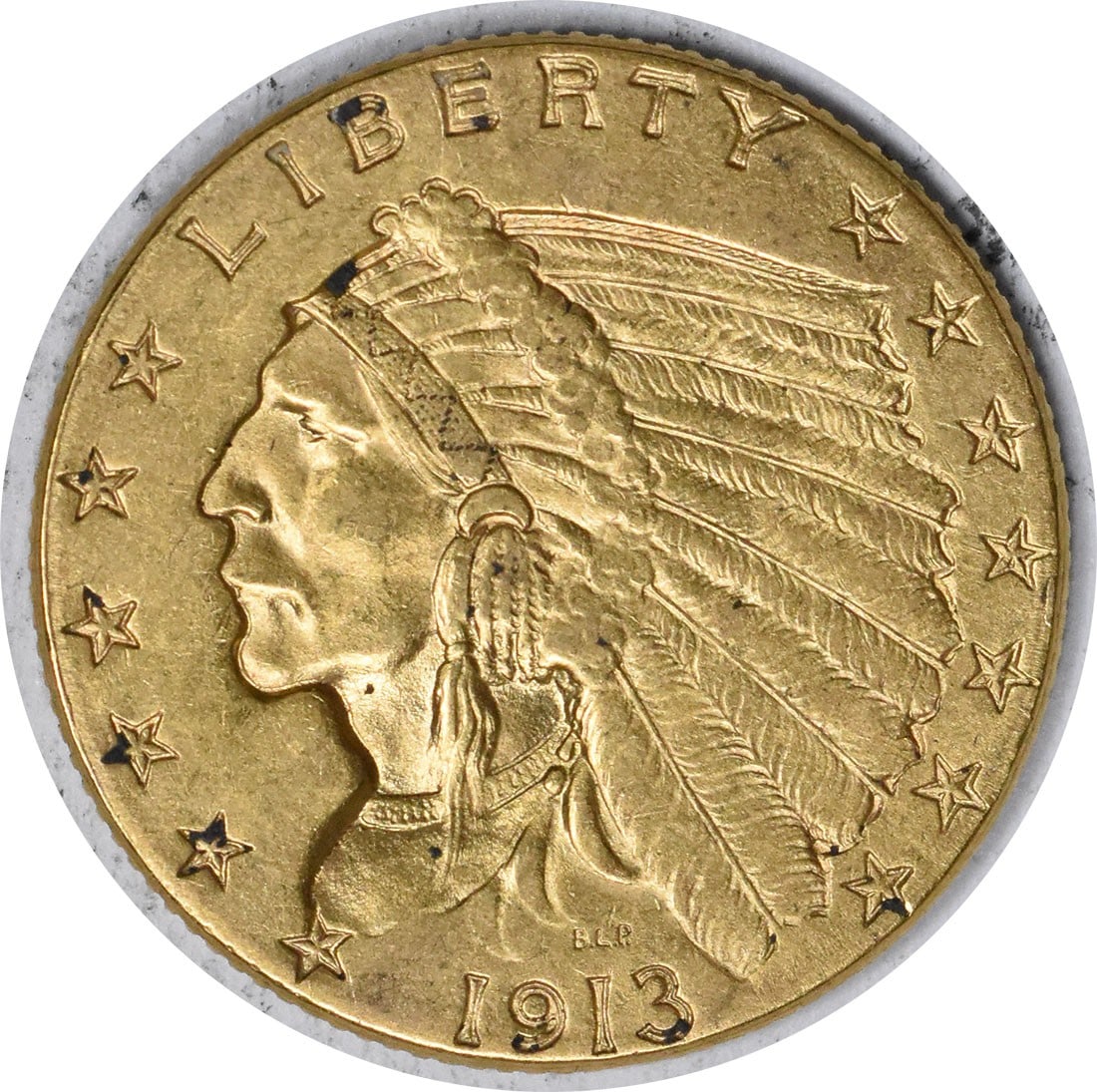 1913 $2.50 Gold Indian Coin by Bela Lyon Pratt AU Uncertified: 1913 $2.50 Gold Indian Coin by Bela Lyon Pratt AU Uncertified This 1913 $2.50 Gold Indian coin features a stunning design by Bela Lyon Pratt and is a remarkable piece of numismatic history. With a com