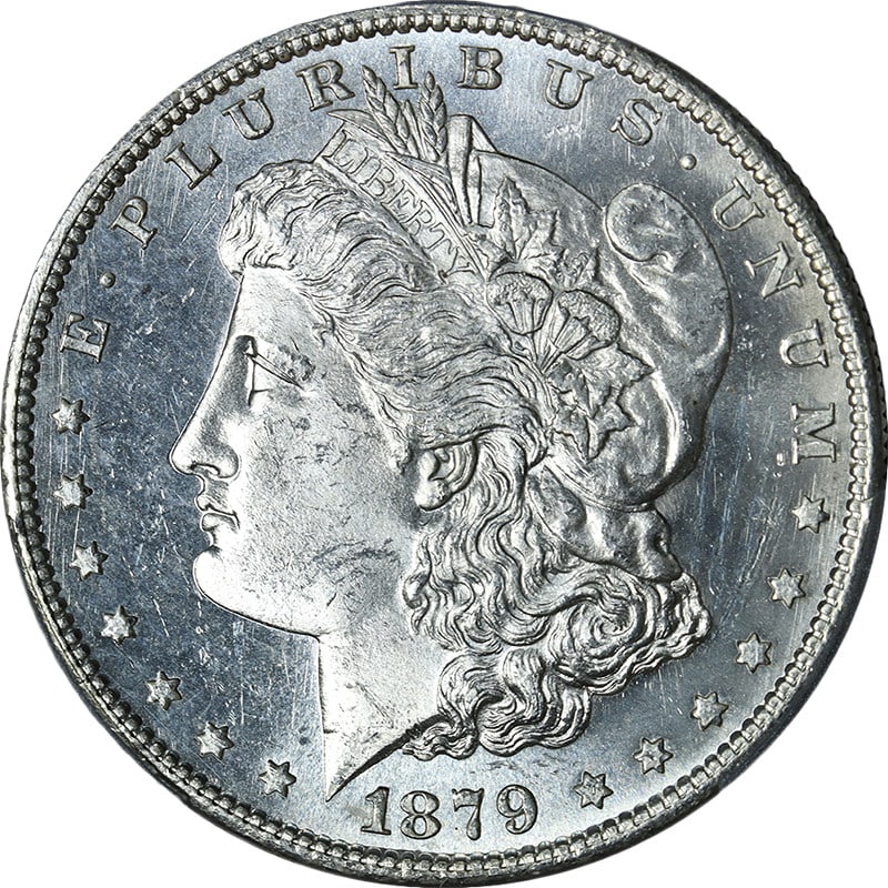 PCGS MS63 1879-S Morgan Dollar Uncirculated Silver Coin: PCGS MS63 1879-S Morgan Dollar Uncirculated Silver Coin This 1879-S Morgan Silver Dollar is certified by PCGS with a grade of MS63, indicating uncirculated condition. Featuring a blast white appearanc