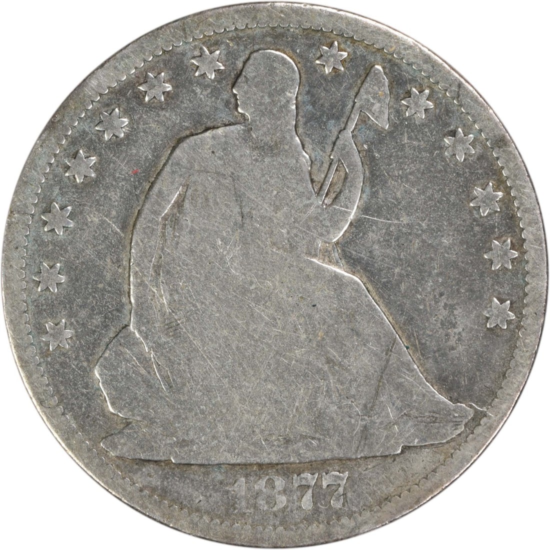 1877 Carson City Seated Liberty Half Dollar 90% Silver Uncertified: 1877 Carson City Seated Liberty Half Dollar 90% Silver Uncertified This 1877-CC Liberty Seated Half Dollar is a circulated coin from the United States, minted in Carson City. Composed of 90% silver an