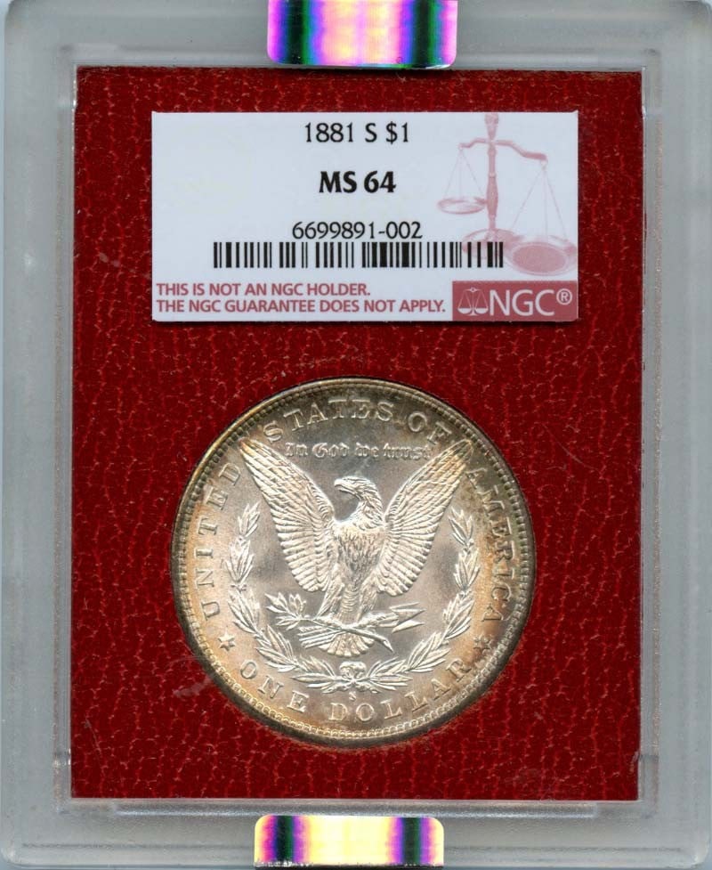 1881-S Morgan Dollar NGC MS64 Uncirculated San Francisco: 1881-S Morgan Dollar NGC MS64 Uncirculated San Francisco This 1881-S Morgan Dollar is a stunning example of American coinage, graded MS64 by NGC. This uncirculated coin, minted in San Francisco, showc