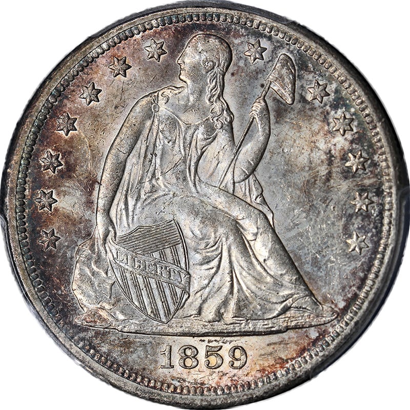 1859-O Seated Liberty Dollar PCGS MS62 Silver Coin Strong Strike (1 of 4)