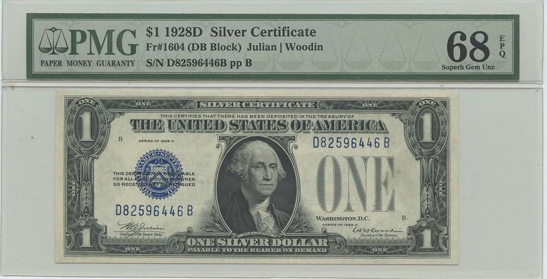 1928D $1 Silver Certificate FR#1604 PMG 68 Superb Gem Uncirculated (1 of 2)