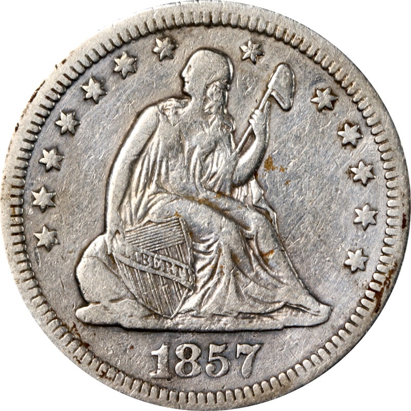 1857-O Seated Liberty Quarter Silver Coin Circulated (1 of 2)