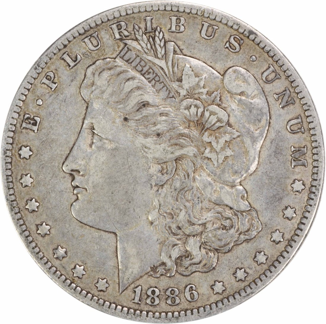 EF 1886 New Orleans Morgan Dollar 90 Percent Silver Uncertified: EF 1886 New Orleans Morgan Dollar 90 Percent Silver Uncertified This 1886-O Morgan Silver Dollar features a composition of 90% silver and 10% copper. Minted in New Orleans, it is classified as circula