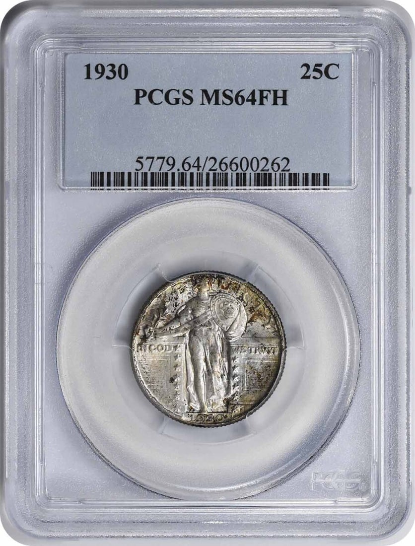 PCGS MS64FH 1930 Standing Liberty Quarter 90 Percent Silver Coin: PCGS MS64FH 1930 Standing Liberty Quarter 90 Percent Silver Coin This 1930 Standing Liberty Quarter from the United States is certified by PCGS as MS64FH. Struck in Philadelphia, the coin is composed