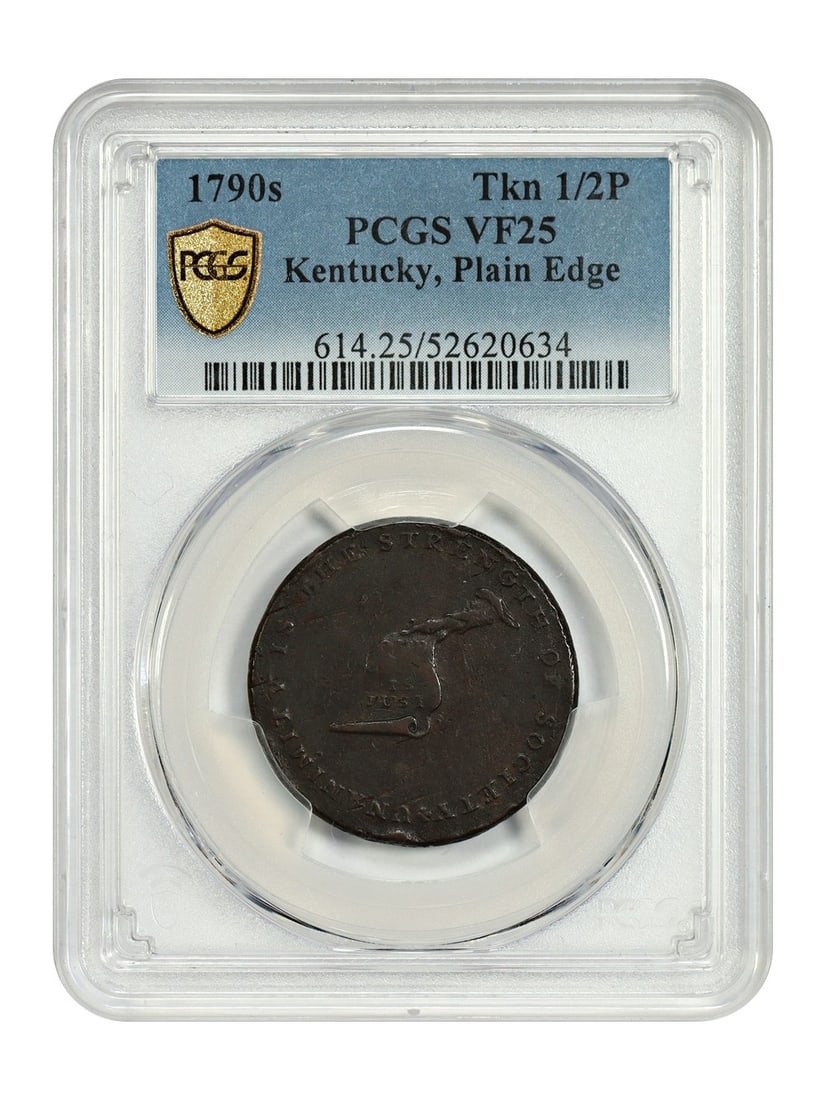 PCGS VF25 Kentucky Cent Colonial Token Plain Edge Certified: PCGS VF25 Kentucky Cent Colonial Token Plain Edge Certified This Kentucky Cent is a popular post-Colonial issue minted between 1792 and 1794. Although distributed in the American colonies, these cents