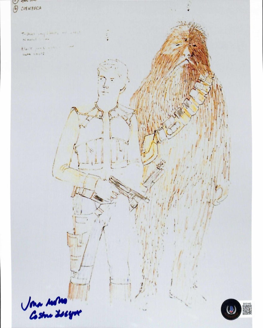 8x10 Signed Star Wars Photo by Costume Designer John Mollo Beckett Authenticated: 8x10 Signed Star Wars Photo by Costume Designer John Mollo Beckett Authenticated This is an original 8x10 color photograph signed by John Mollo, the costume designer for Star Wars. The autograph, insc