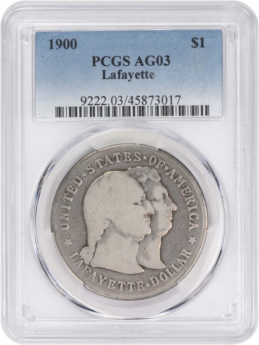 1900 Lafayette Commemorative Silver Dollar PCGS AG03 90% Silver: 1900 Lafayette Commemorative Silver Dollar PCGS AG03 90% Silver This 1900 Lafayette Commemorative Silver Dollar is a remarkable piece of American numismatic history. Struck at the Philadelphia mint, t