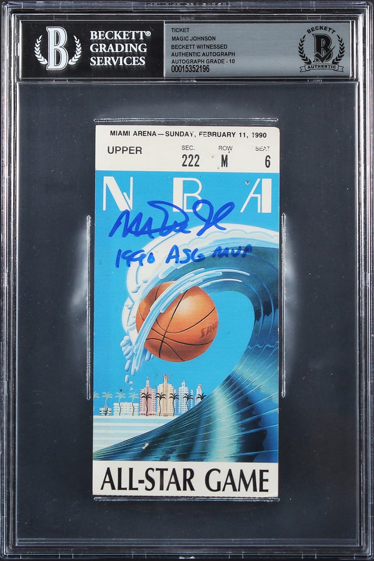 Magic Johnson Signed 1990 All Star Game Ticket Gem Mint 10 BAS: Magic Johnson Signed 1990 All Star Game Ticket Gem Mint 10 BAS Celebrate the legacy of Magic Johnson with this pristine 1990 All Star Game ticket stub, personally signed by the NBA legend himself. Thi
