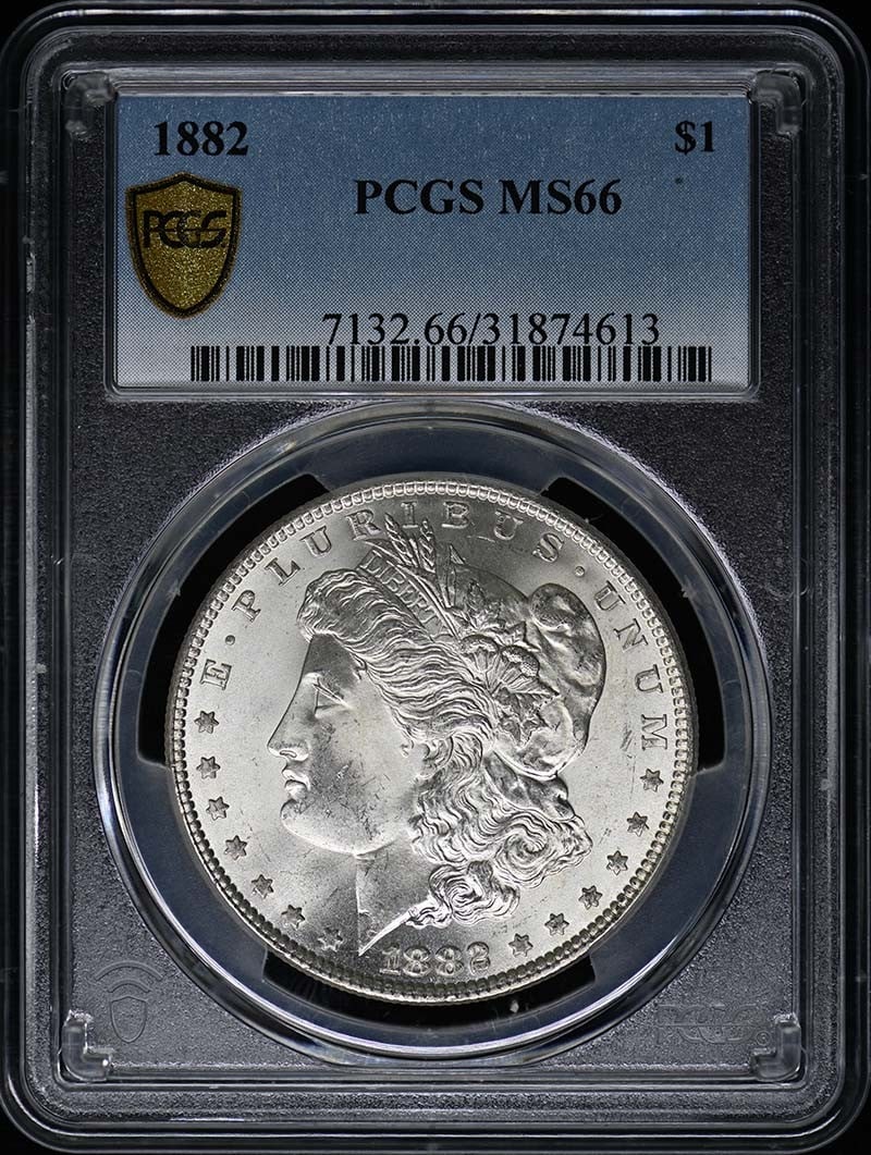 1882 Morgan Dollar PCGS MS66 Uncirculated Philadelphia Mint: 1882 Morgan Dollar PCGS MS66 Uncirculated Philadelphia Mint This 1882 $1 Morgan Dollar is certified by PCGS with a grade of MS66, indicating it is in uncirculated condition. Minted in Philadelphia, th