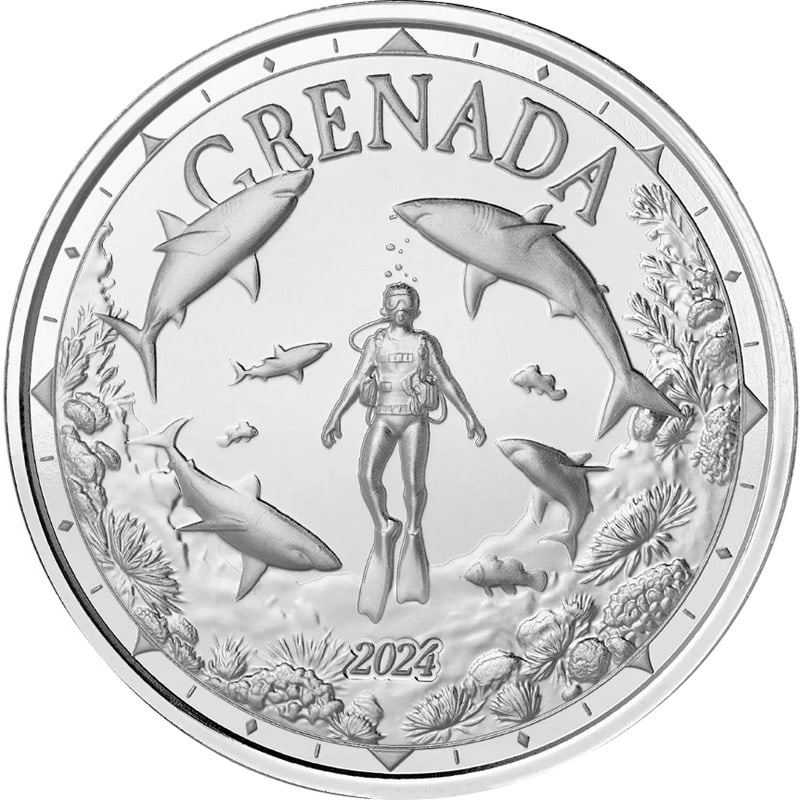2024 Shark Diver One Ounce Silver Coin from Grenada in Capsule (1 of 2)