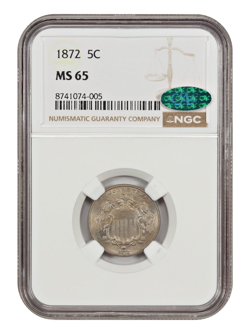 1872 Shield Nickel 5C NGC CAC MS65 Gem Uncirculated (1 of 4)