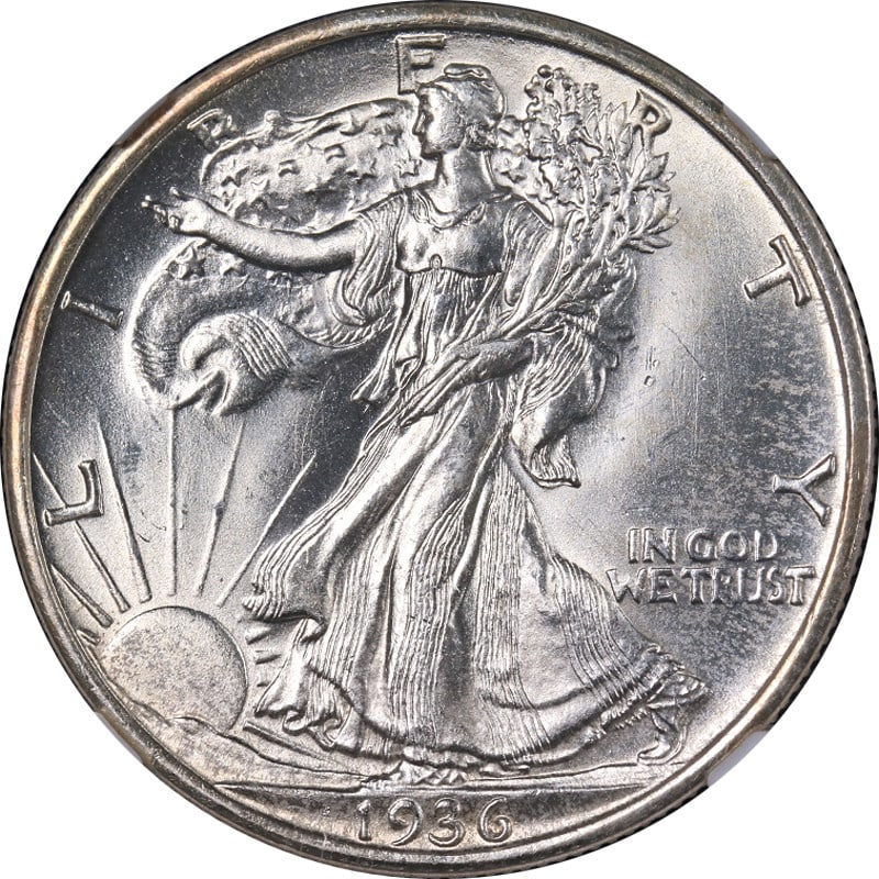 1936-S Walking Liberty Half NGC MS66 Blazing White Gem Coin: 1936-S Walking Liberty Half NGC MS66 Blazing White Gem Coin This stunning 1936-S Walking Liberty Half is certified by NGC with a grade of MS66, showcasing exceptional eye appeal and fantastic luster.