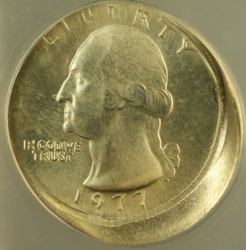 1977 Washington Quarter Error Coin ANACS MS 63 Off Center Strike (1 of 4)