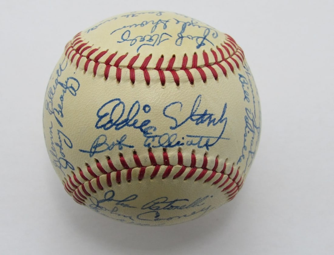 1948 Boston Braves Team Signed Baseball by 27 including Southworth and Spahn (1 of 6)