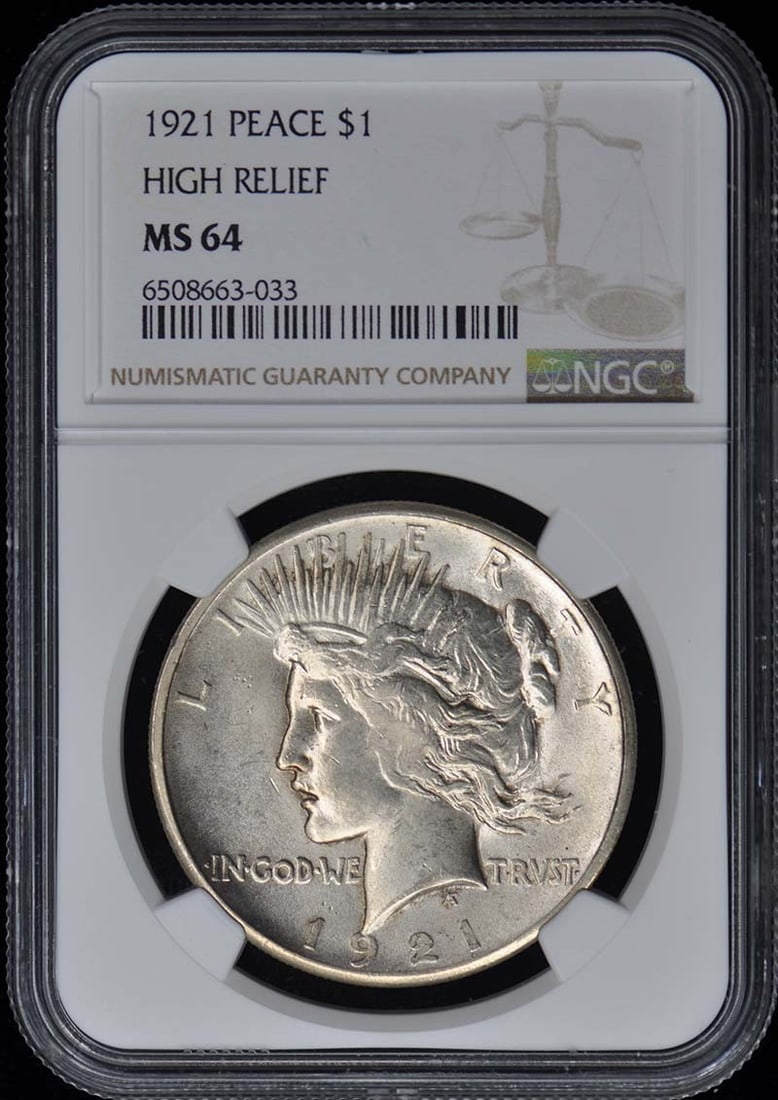 1921 Peace Dollar High Relief NGC MS64 Uncirculated Coin (1 of 2)