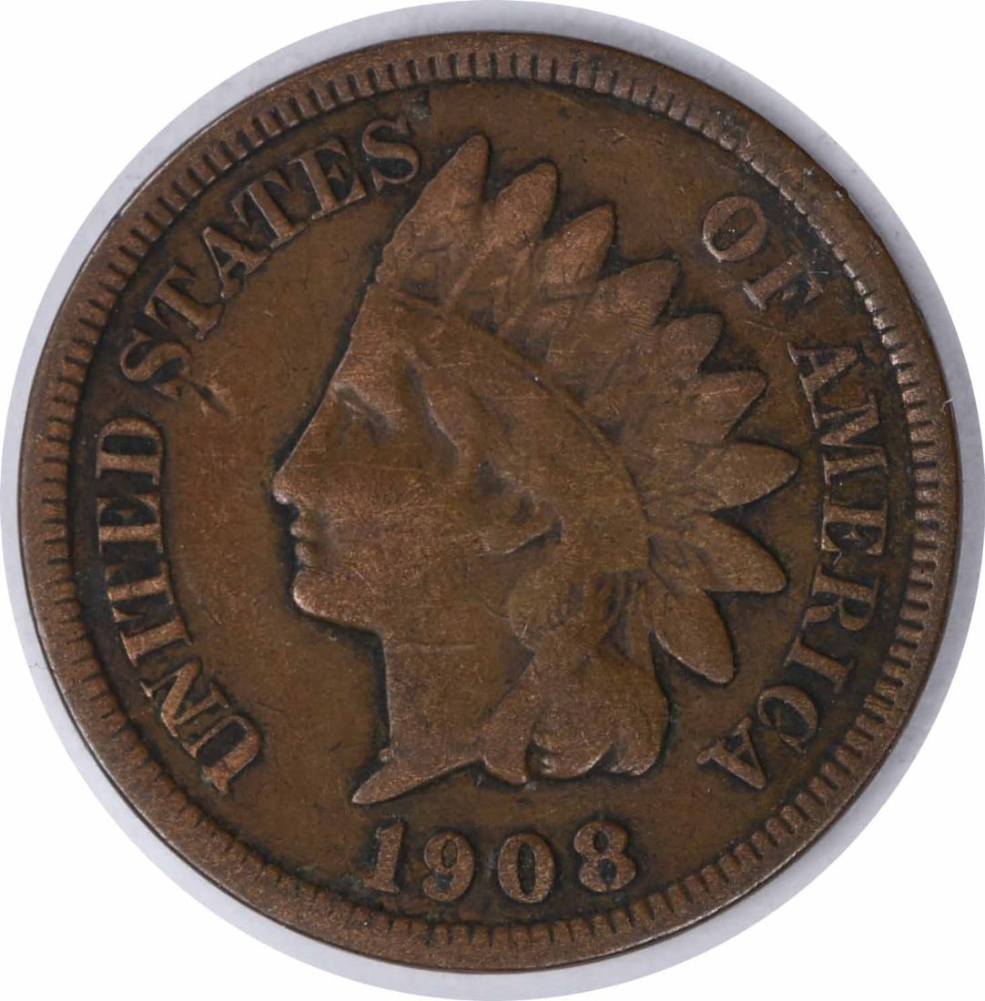 1908-S Indian Head Cent VG Copper Coin Uncertified: 1908-S Indian Head Cent VG Copper Coin Uncertified This 1908-S Indian Head Cent is a great collectible piece for any numismatist. It features a vintage design with the iconic Indian head on the obvers