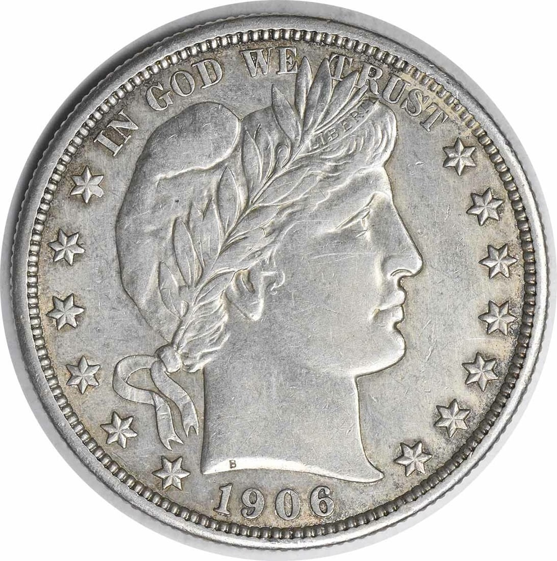 1906 Denver Barber Half Dollar 90 Percent Silver AU Slider Uncertified: 1906 Denver Barber Half Dollar 90 Percent Silver AU Slider Uncertified This is a 1906-D Barber Half Dollar from the United States, featuring the design by Charles E. Barber. The coin is composed of 90