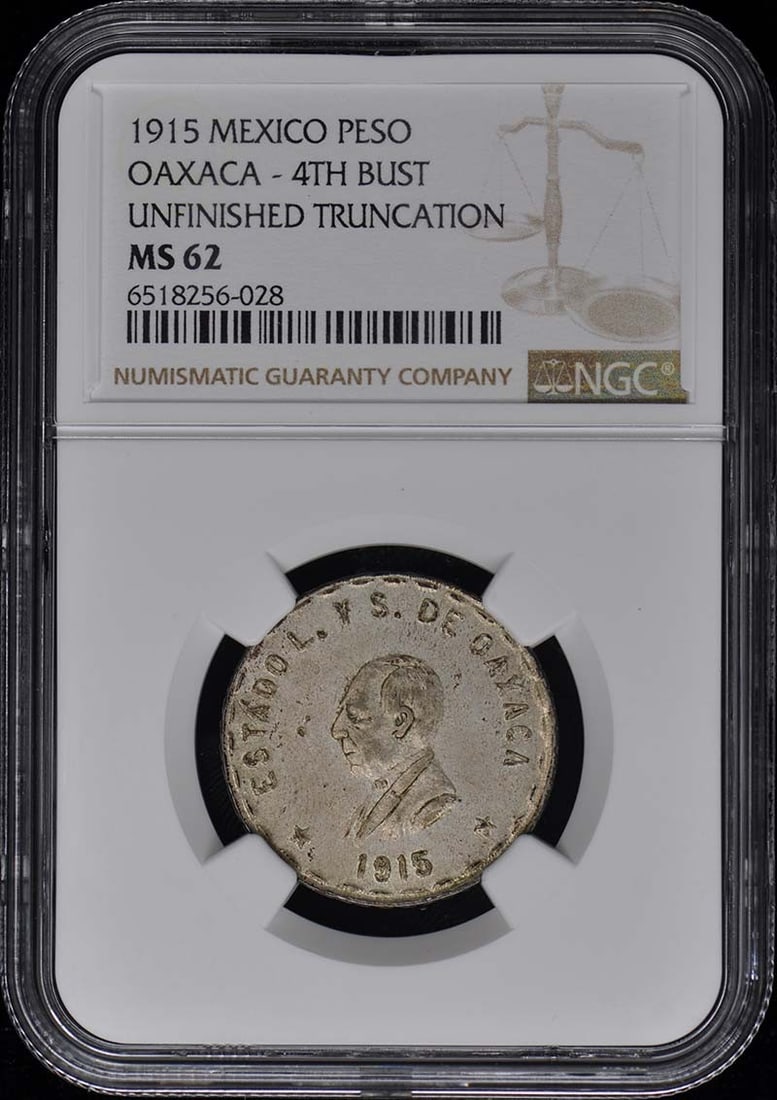 1915 Oaxaca Peso Mexico NGC MS62 Uncirculated Coin: 1915 Oaxaca Peso Mexico NGC MS62 Uncirculated Coin This 1915 Oaxaca Peso from Mexico is an outstanding specimen certified by NGC with a grade of MS62, indicating it is uncirculated and in excellent co