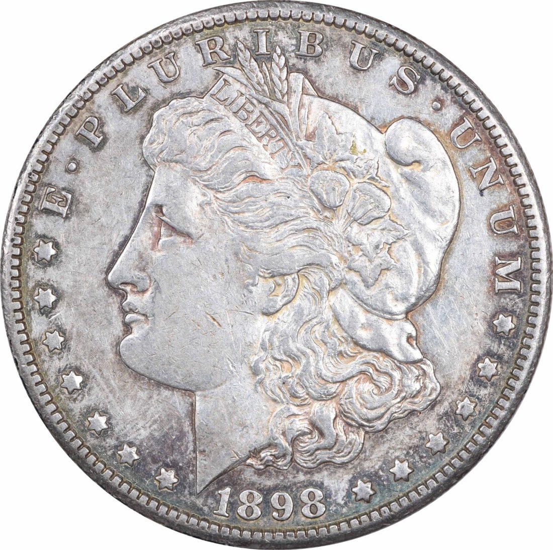 1898 San Francisco Morgan Dollar 90 Percent Silver About Uncirculated Uncertified: 1898 San Francisco Morgan Dollar 90 Percent Silver About Uncirculated Uncertified This 1898-S Morgan Silver Dollar is a circulated coin from the United States, minted in San Francisco. Designed by Geo